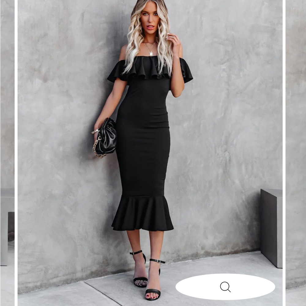 Vici Hunter green ruffle midi dress